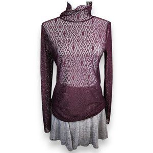 3/$15 |  Maurices Maroon Low Turtleneck Sheer Lace Knit Size Medium